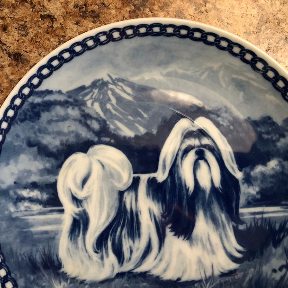 SHIZ TZU dog Tod Svendsen plate original Hundeplatte Denmark blue & white - Picture 2 of 5